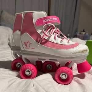 Pink and White Kids Roller Skates